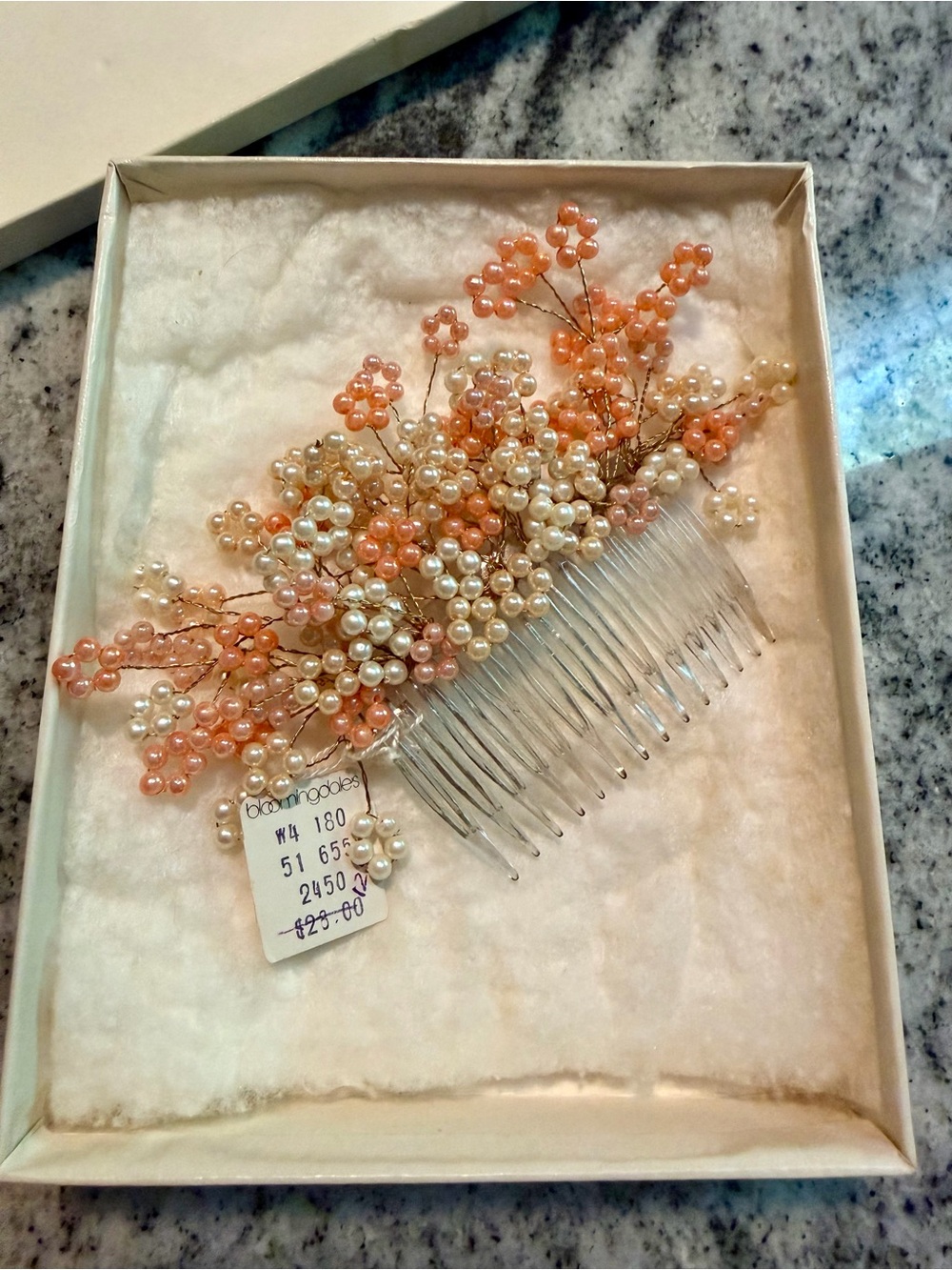 Bloomingdale's Pearl Cluster Hair Comb in Peach and Ivory